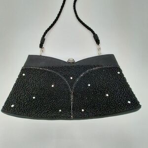 Gino Aldrovandi Black Sparkly Evening Purse with Rhinestones Shoulder Bag 10"x6"